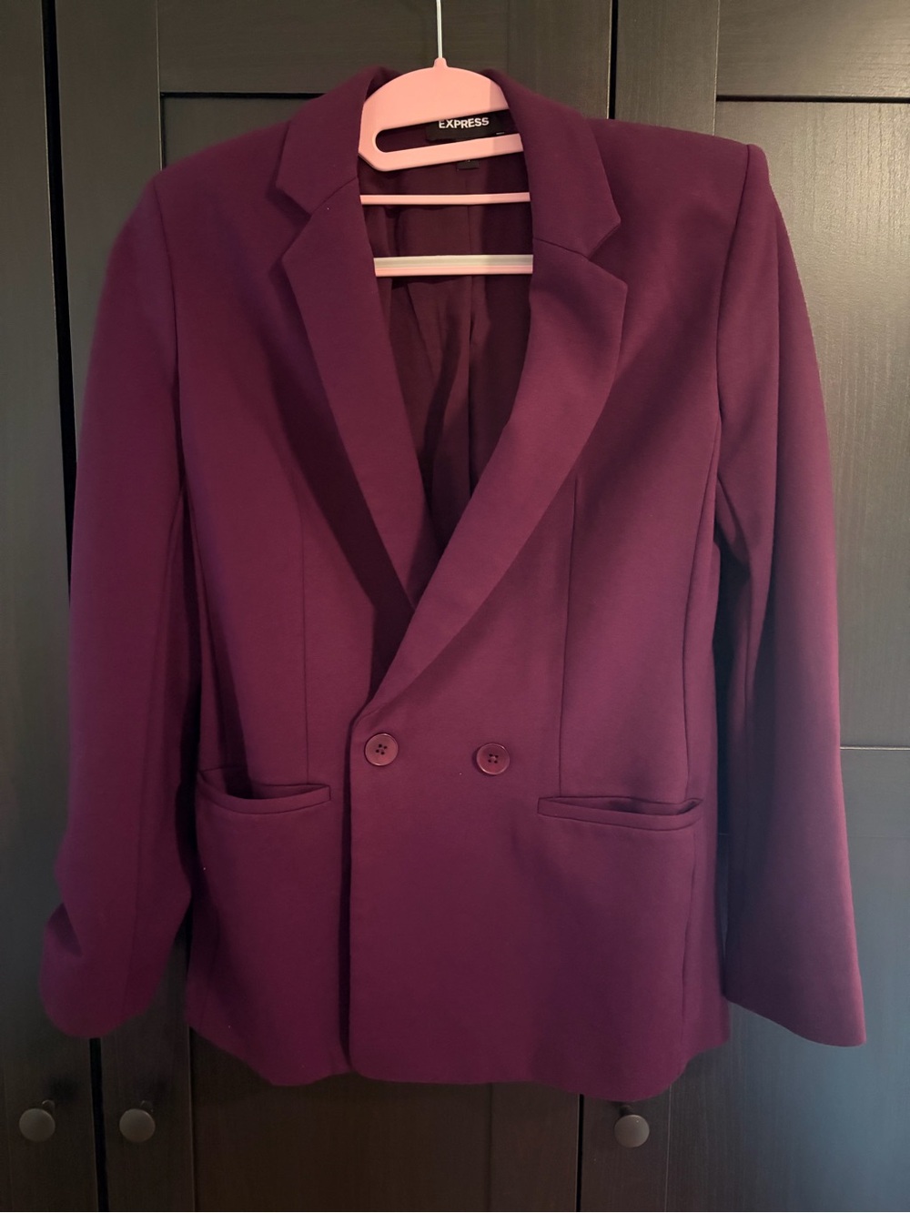 Express Double-Breasted Plum Oversized Blazer